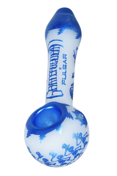 Grateful Dead x Pulsar Blue Sky Dancing Skellies Glass Spoon Pipe