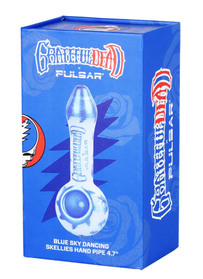 Grateful Dead x Pulsar Blue Sky Dancing Skellies Glass Spoon Pipe