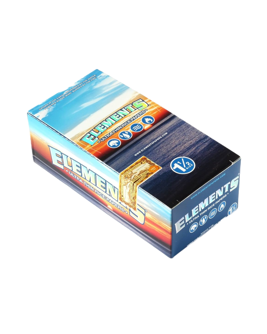 Elements 1 1/2 Rice Rolling Papers, crafted from all-natural fibers for a smooth, slow burn, available at Headdy Glass.