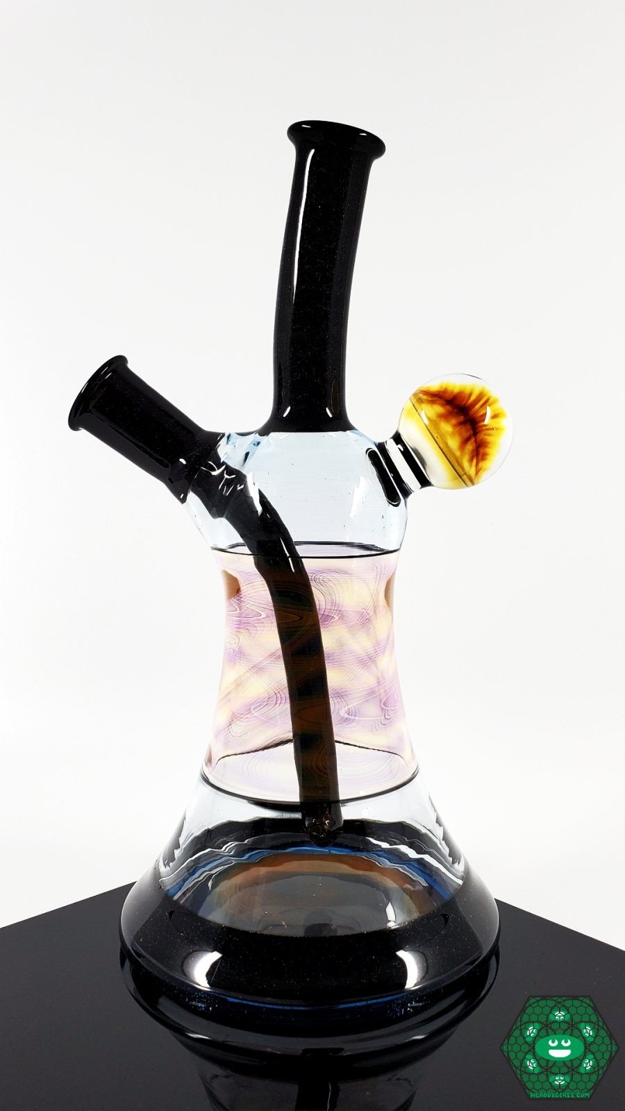 Aric Bovie 8-Inch Handcrafted Fumed Glass Rig | Sparkle Black Finish with 14MM Female Joint and 2-Hole Perc for Enhanced Performance

